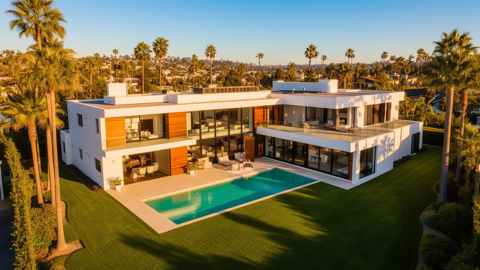 Villa contemporaine californienne vue par drone
